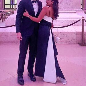 Alex evenings satin dress with detachable train  shawl